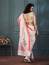 India Silk Off-White Sarees Crafted With Handloom Linen Showcase Beautiful Weaving That Highlights Traditional Artistry